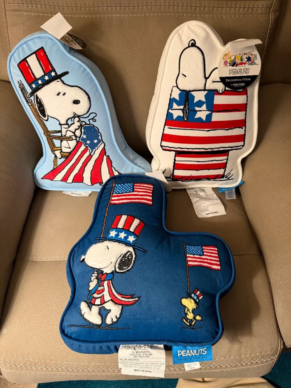 Peanuts Snoopy & Woodstock Patriotic 4th of July Decorative Pillows NWT U CHOOSE